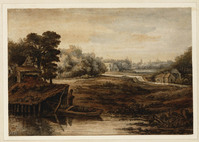 P+ 027
<br/>
Landschap met een man bij een boothuisje
<br/>
<em>Koninck, Philips (1619-1688) - kopie naar</em>